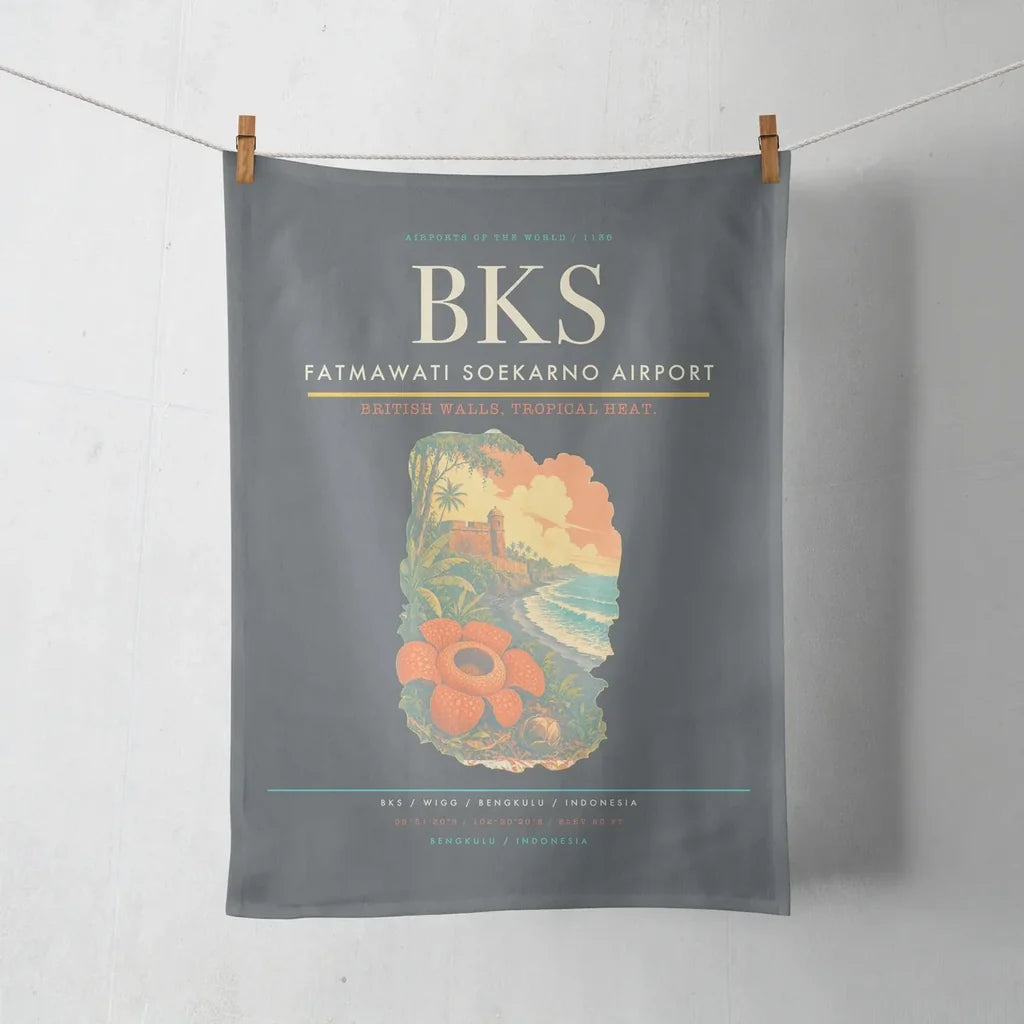 Fatmawati Soekarno Airport (BKS) design on gray towel