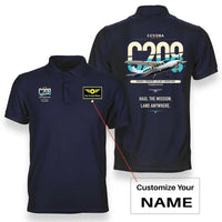 Thumbnail for Cessna 208 Caravan design on navy blue+name double-side polo t-shirt, double-side print