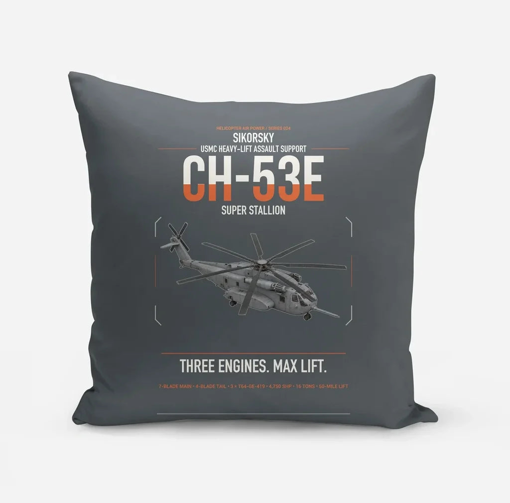 Sikorsky CH-53E Super Stallion design on gray pillow
