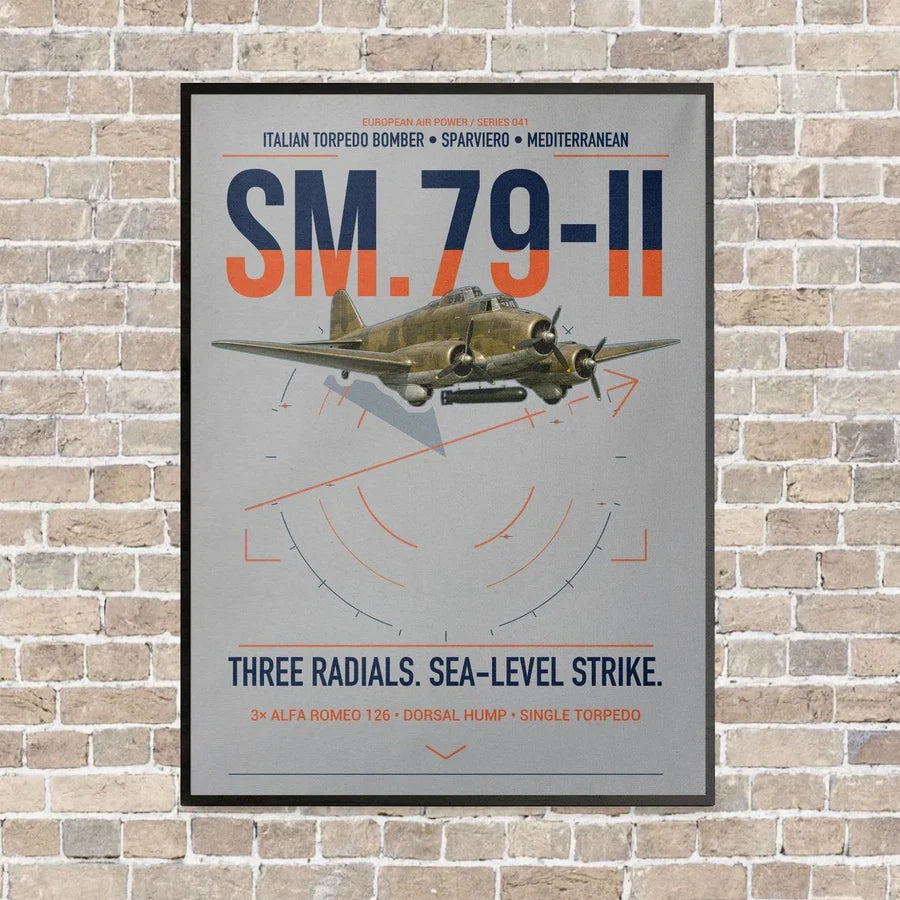 Savoia-Marchetti SM.79-II Sparviero vertical canvas print - framed - light gray background
