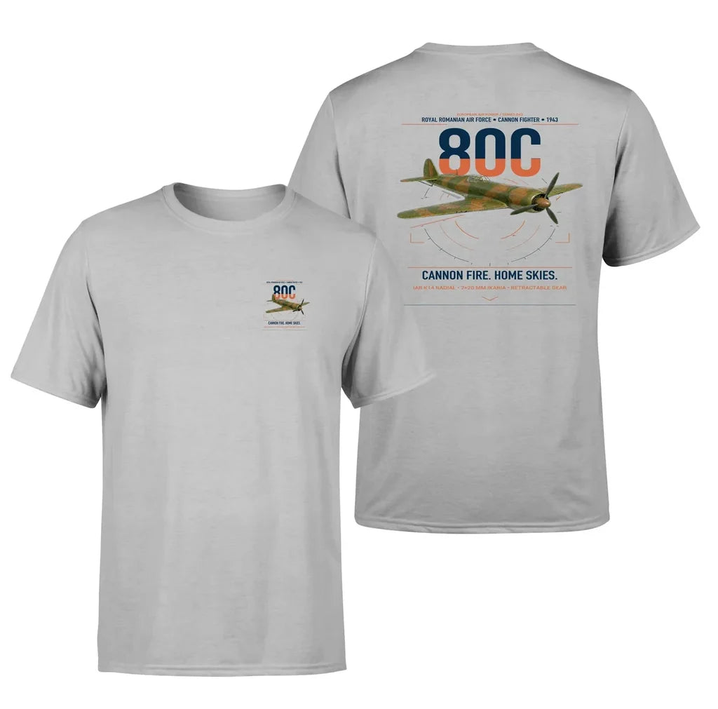 IAR 80C design on light gray t-shirt, double-side print