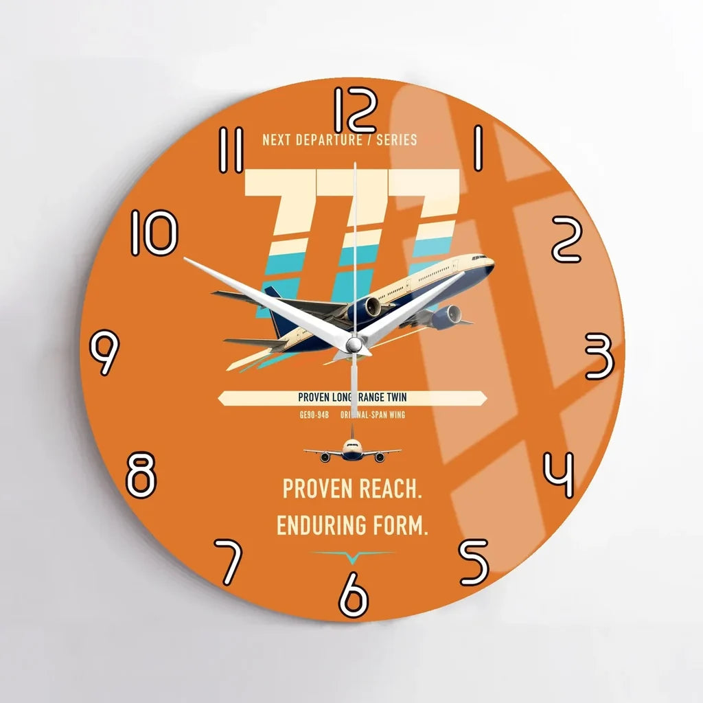 Boeing 777-200ER design on orange no frame wall clock