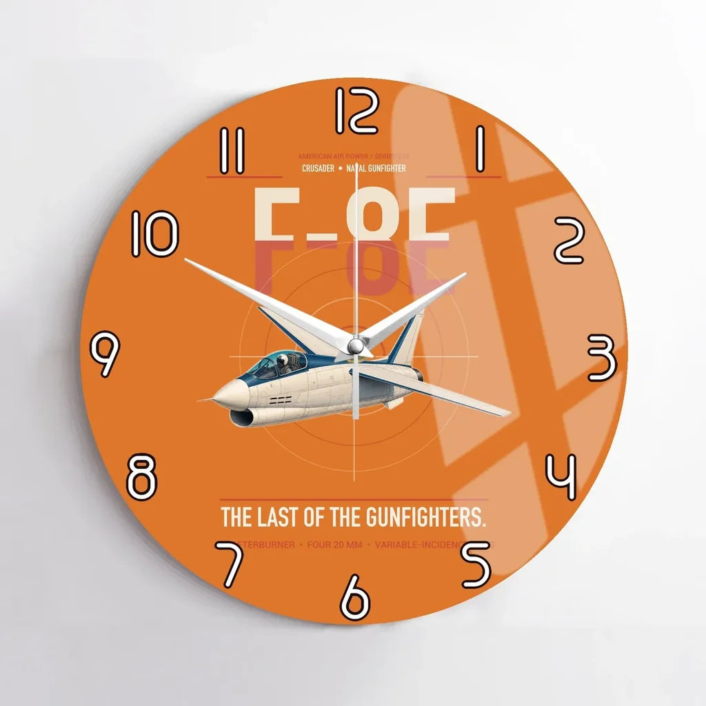 F-8E Crusader design on orange no frame wall clock