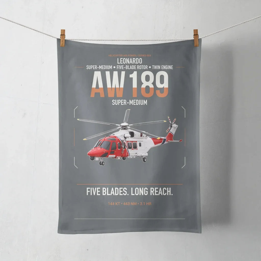 Leonardo AW189 design on gray towel
