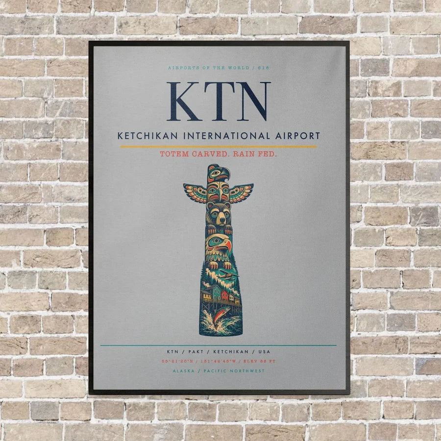 Ketchikan International Airport KTN vertical canvas print - framed - light gray background