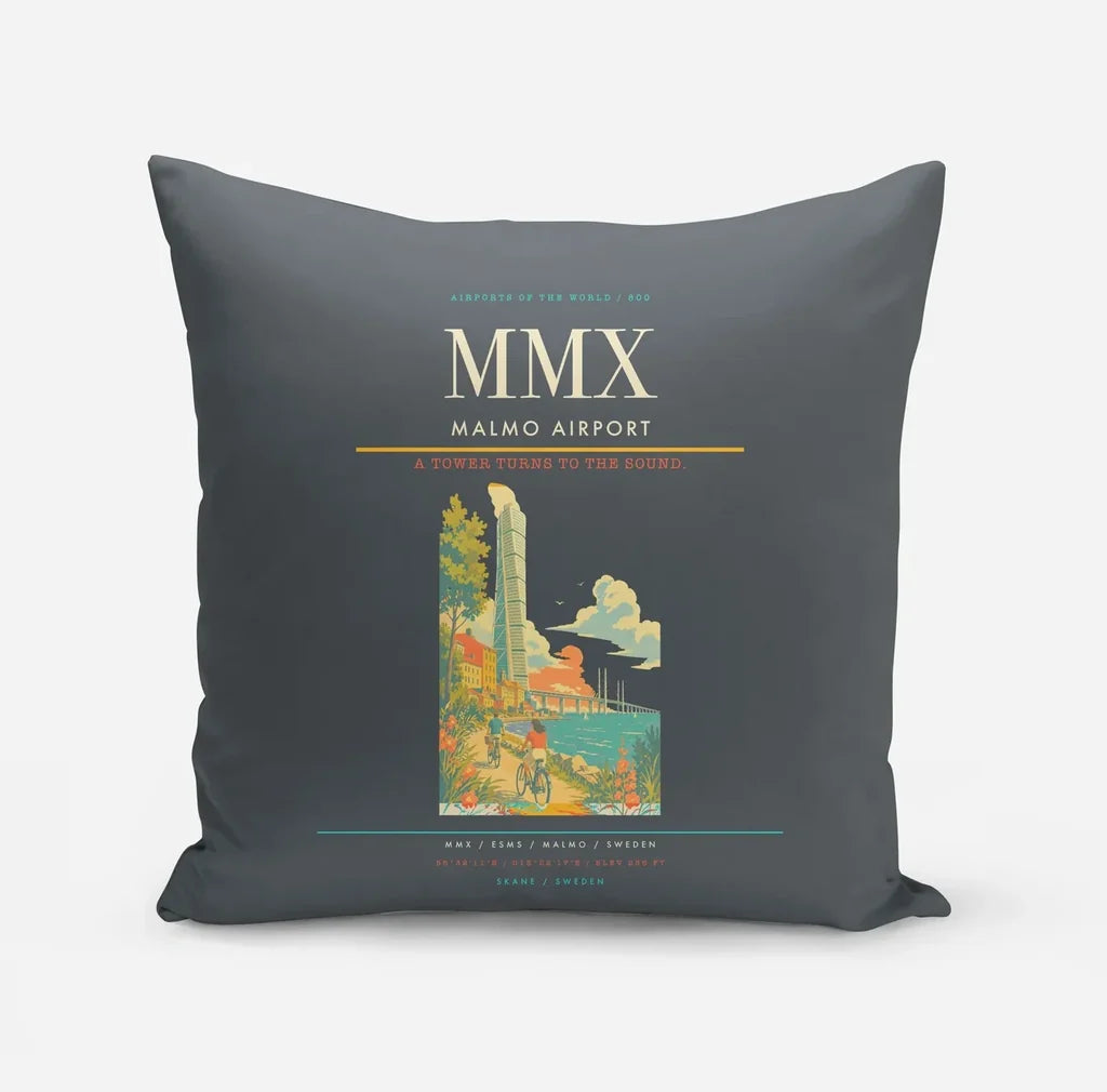Malmo Airport (MMX) design on gray pillow