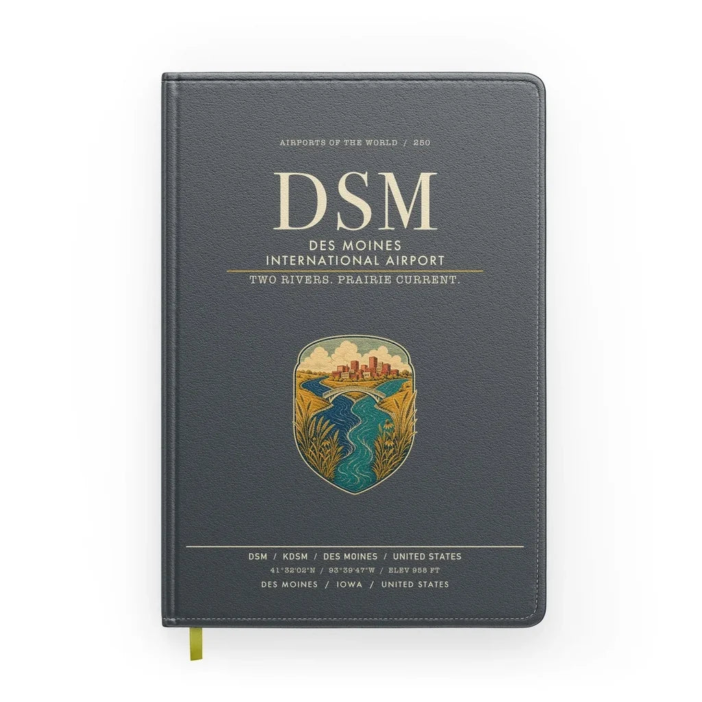 Des Moines International Airport (DSM) design on gray notebook