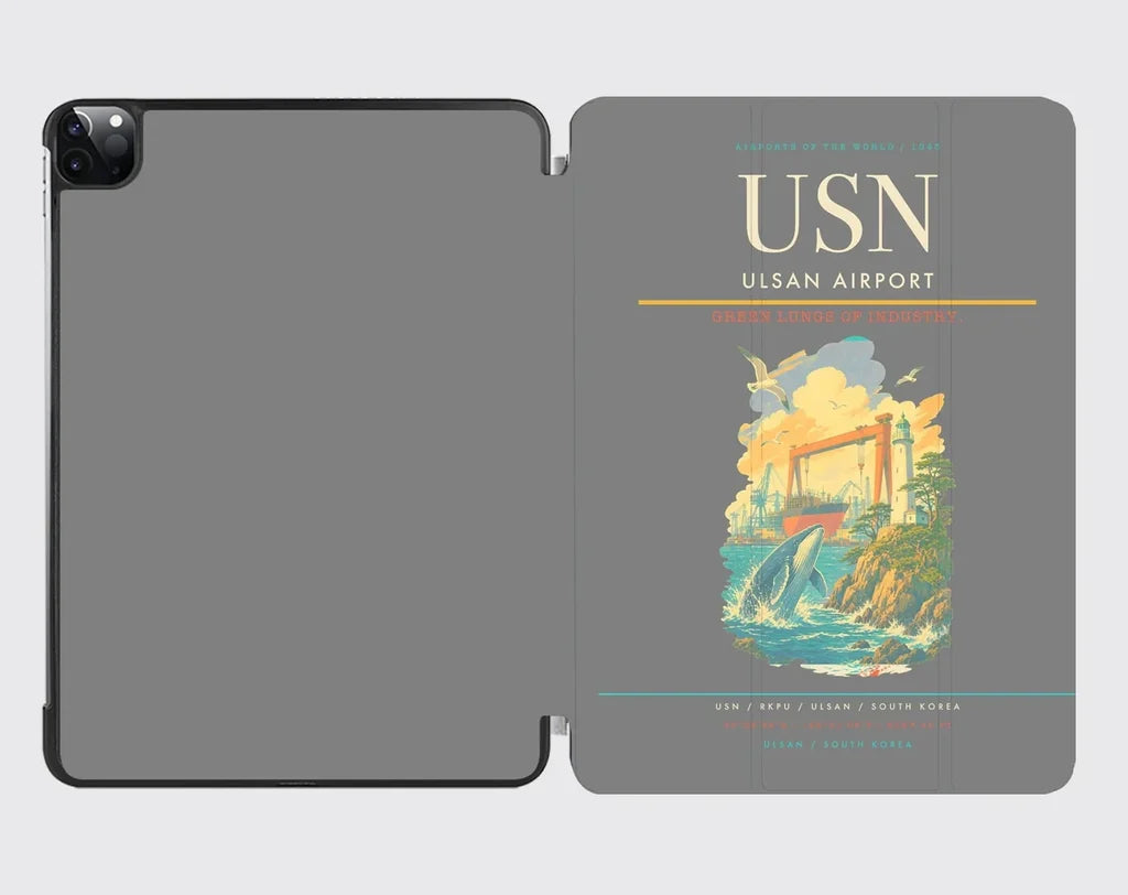 Ulsan Airport (USN) design on gray ipad tablet case