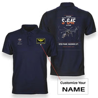 Thumbnail for Erickson S-64F Air Crane design on navy blue+name double-side polo t-shirt, double-side print