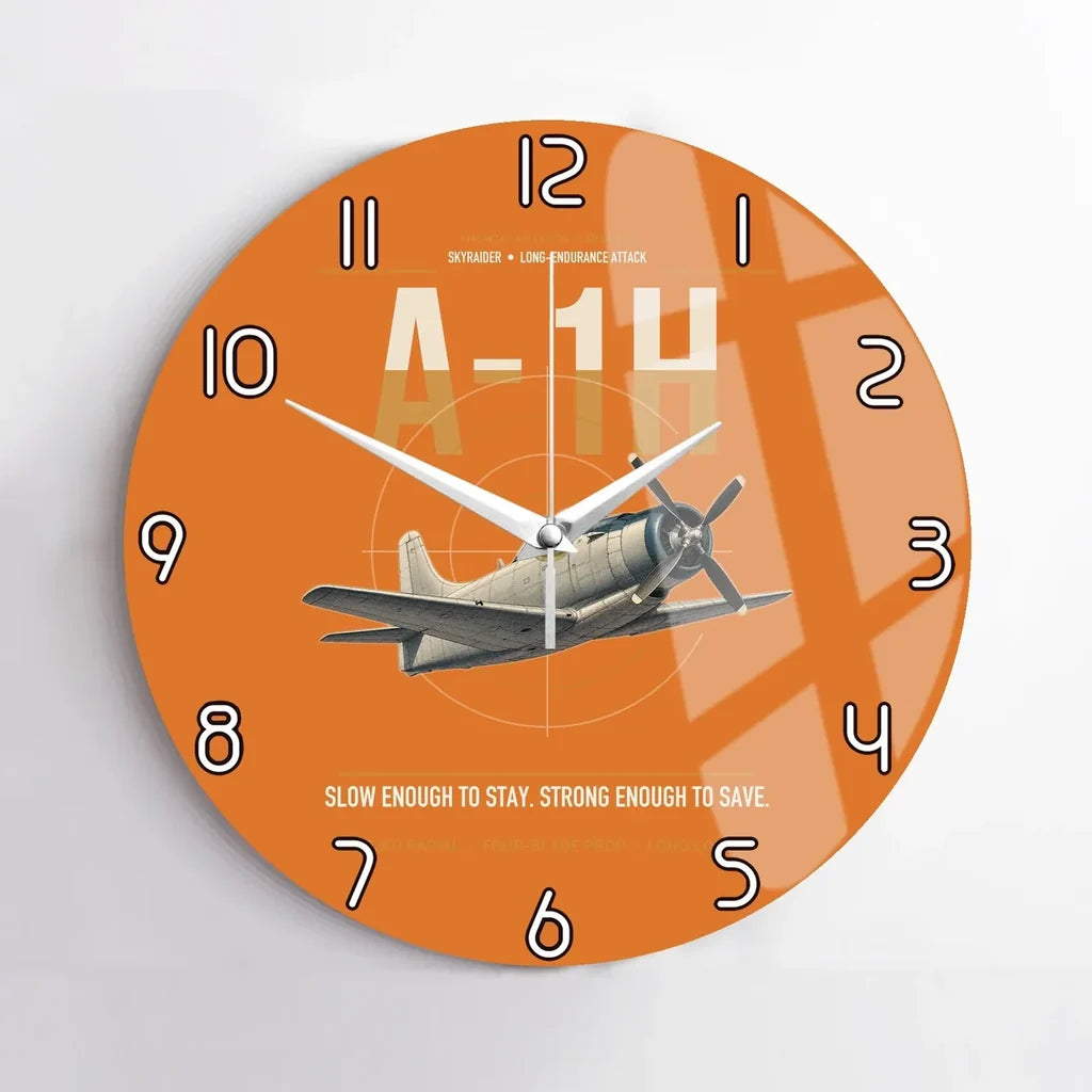 A-1H Skyraider design on orange no frame wall clock