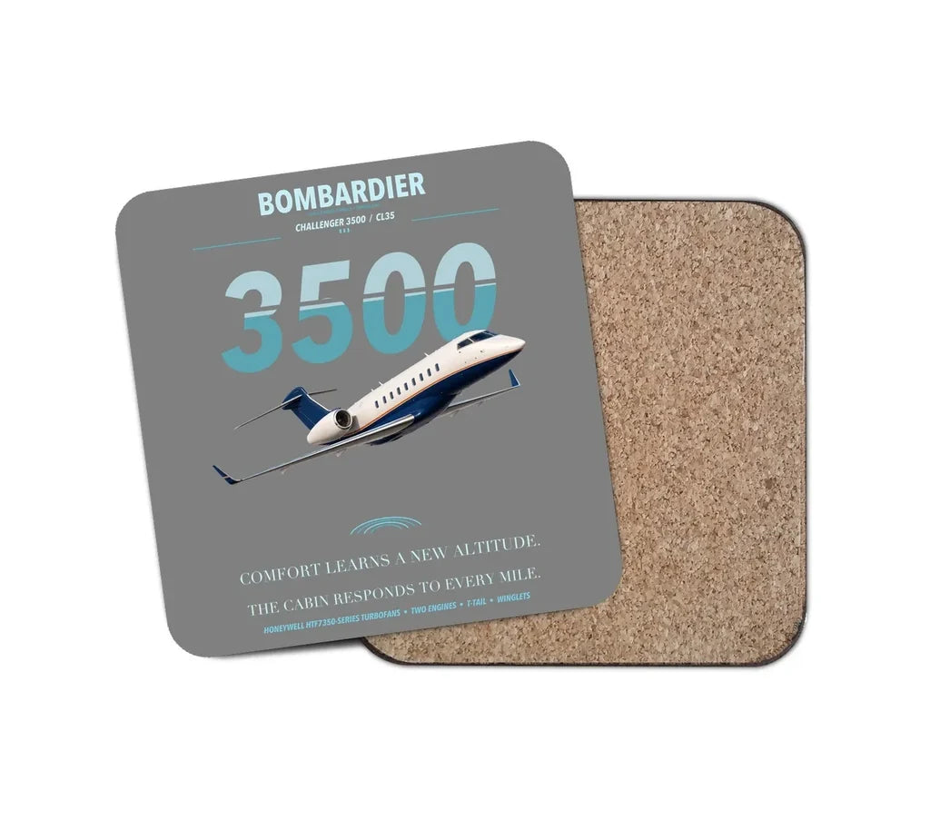 Bombardier Challenger 3500 design on gray 1 piece coaster