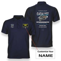 Thumbnail for CATALYST design on navy blue polo with custom name badge