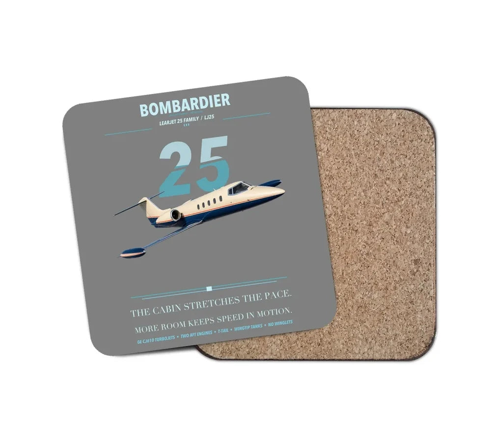 Bombardier Learjet 25 design on gray 1 piece coaster