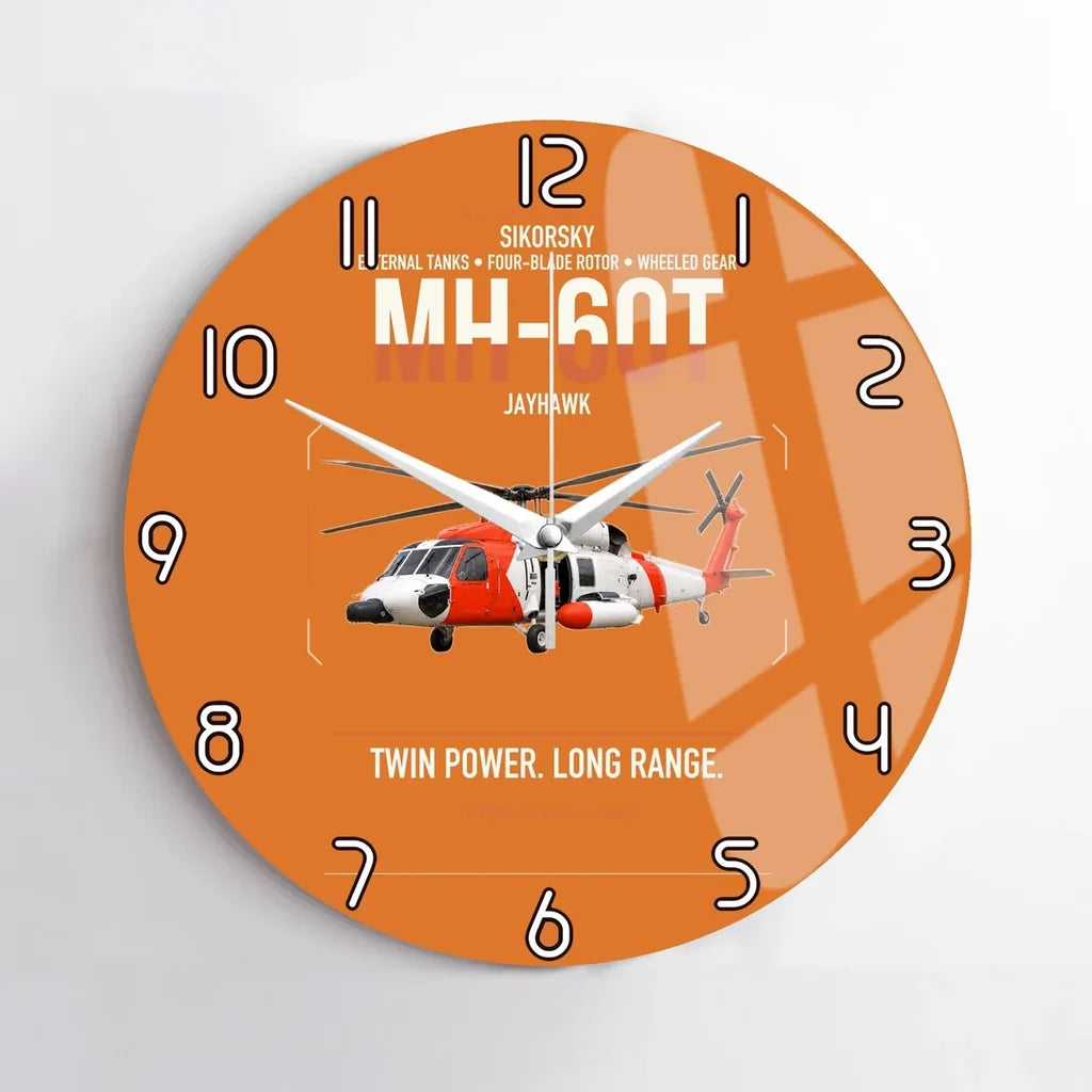 Sikorsky MH-60T Jayhawk design on orange no frame wall clock