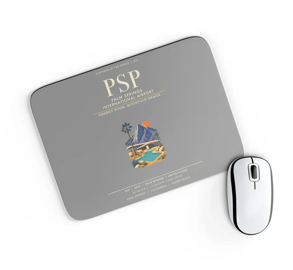 Palm Springs International Airport (PSP) design on gray rectangle mouse pad
