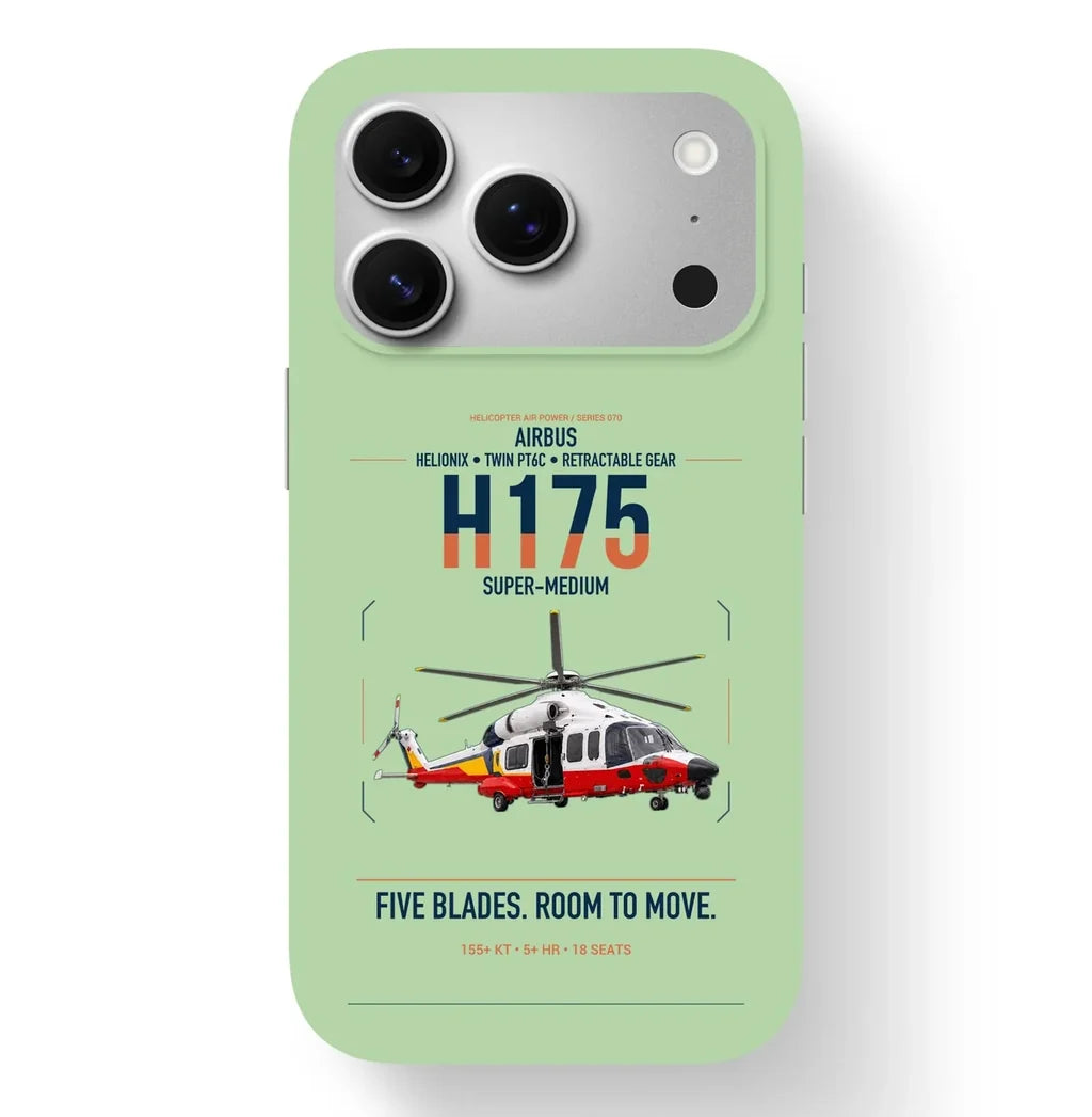 Airbus H175 design on light green magsafe iphone case, for iPhone 17 Pro
