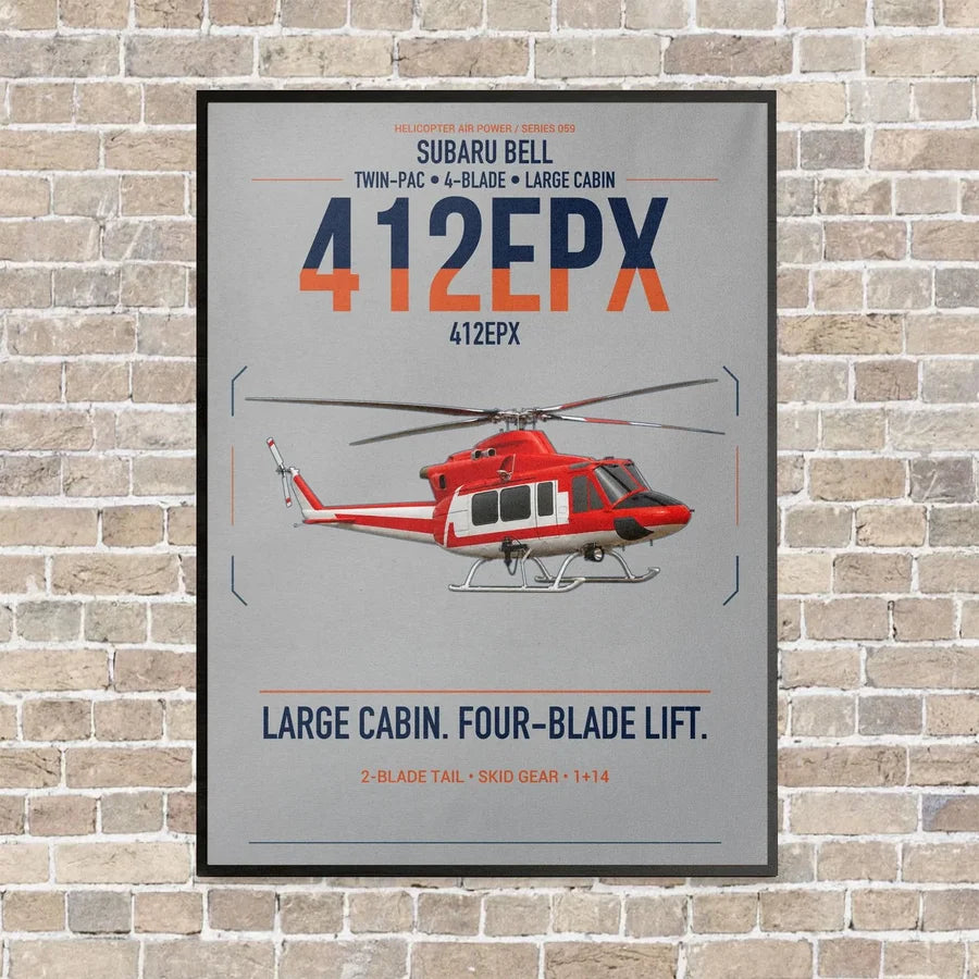 SUBARU Bell 412EPX vertical canvas print - framed - light gray background
