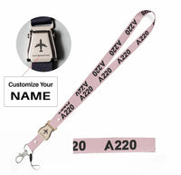 Thumbnail for Airbus A220 Flat Text seat belt lanyard - pink with name