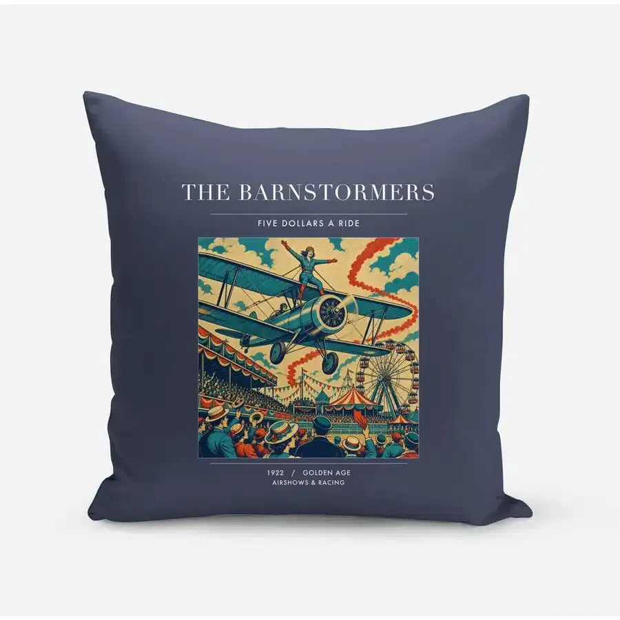 VINTAGE G4017 - The Barnstormers - Designed Pillows design on navyblue