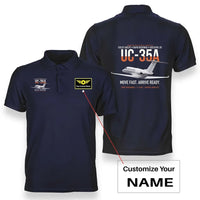 Thumbnail for UC-35A CITATION ULTRA design on navy blue polo with custom name badge