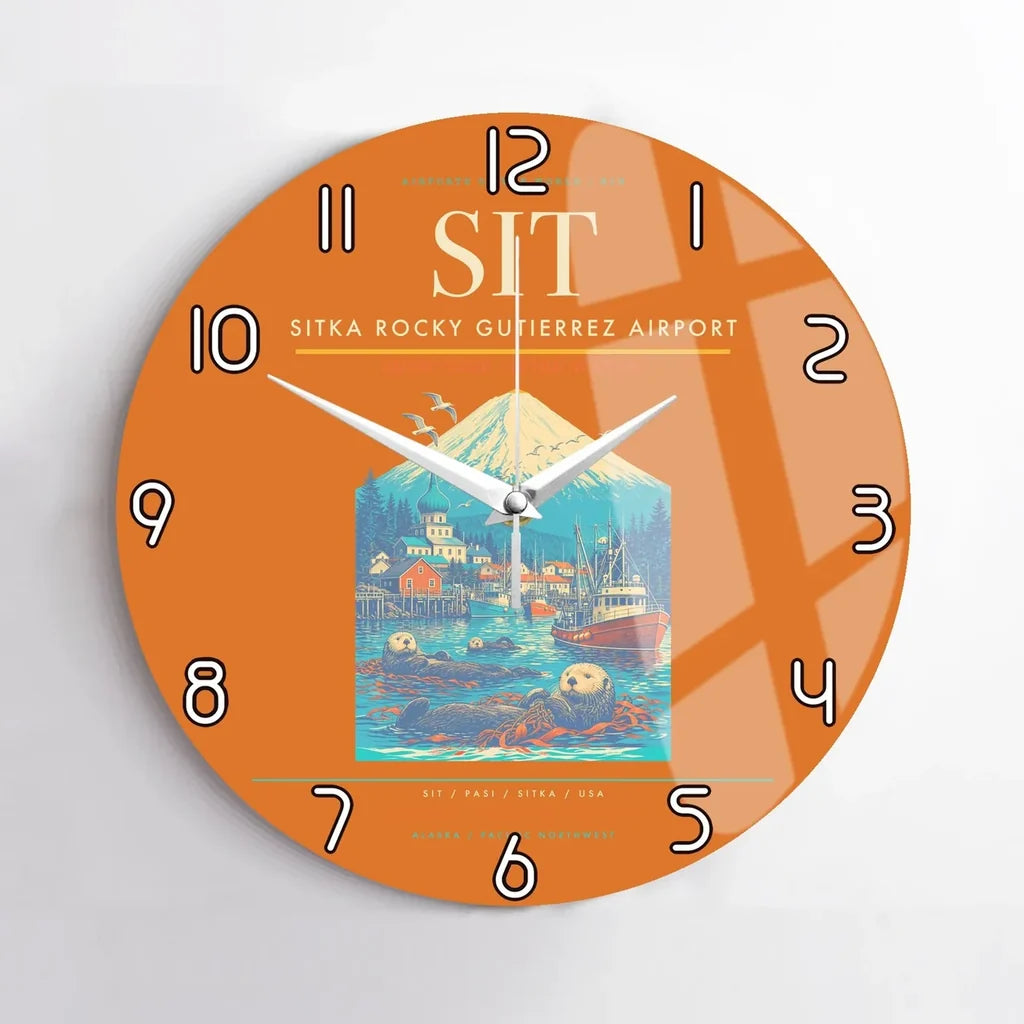 Sitka Rocky Gutierrez Airport (SIT) design on orange no frame wall clock