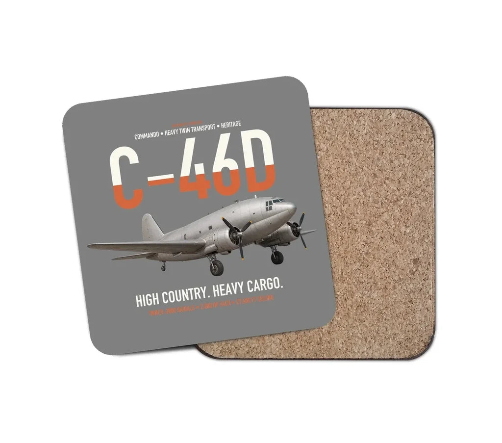 C-46D Commando design on gray 1 piece coaster