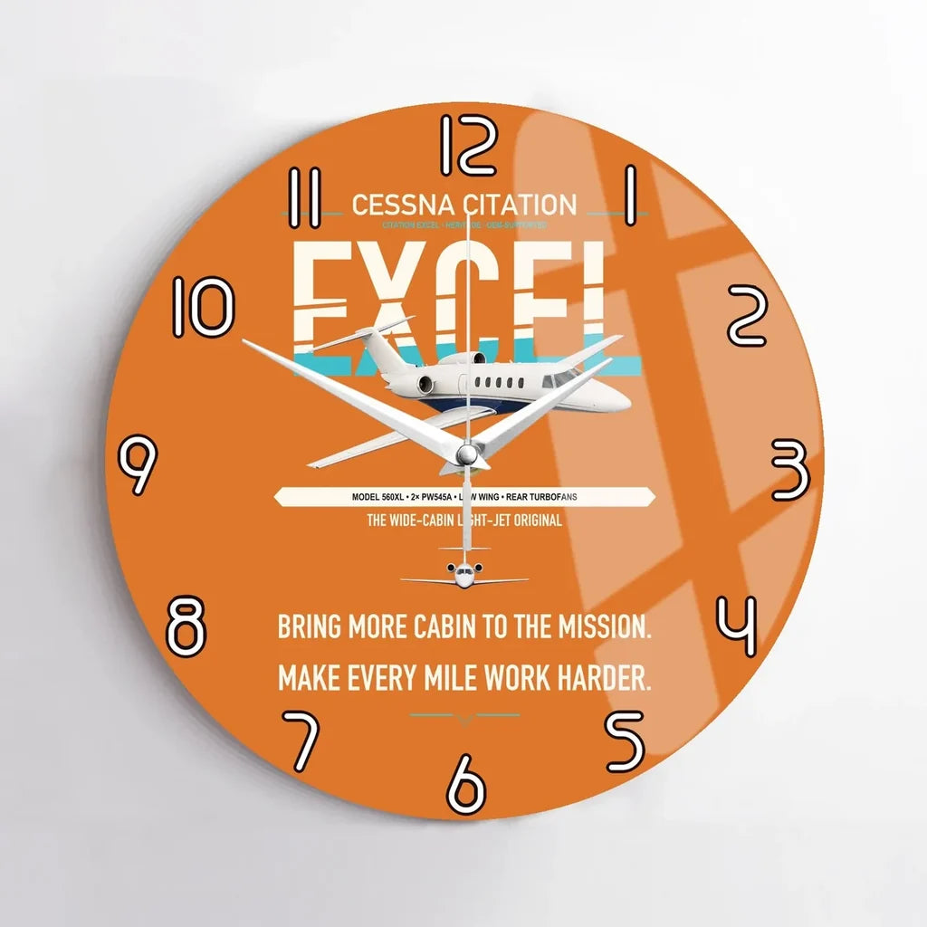 Cessna Citation Excel design on orange no frame wall clock