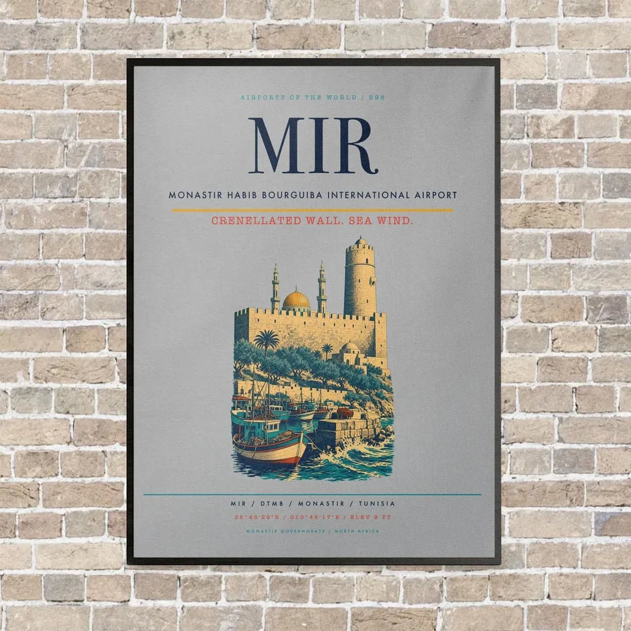 Monastir Habib Bourguiba International Airport MIR vertical canvas print - framed - light gray background
