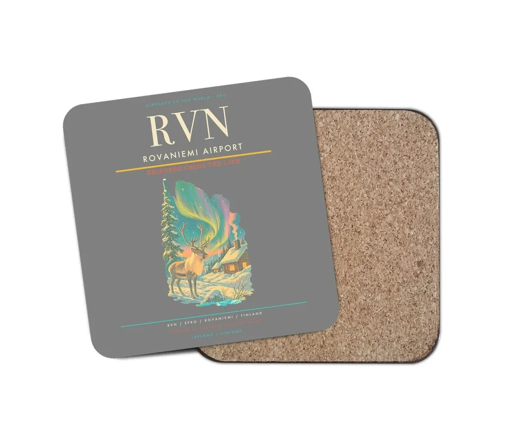 Rovaniemi Airport (RVN) design on gray 1 piece coaster