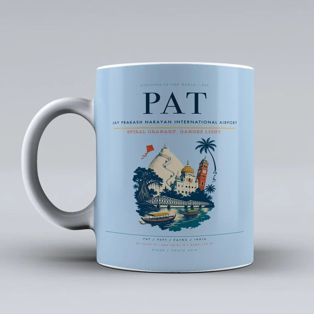 Prakash Narayan International Airport PAT Mug design on light blue jay