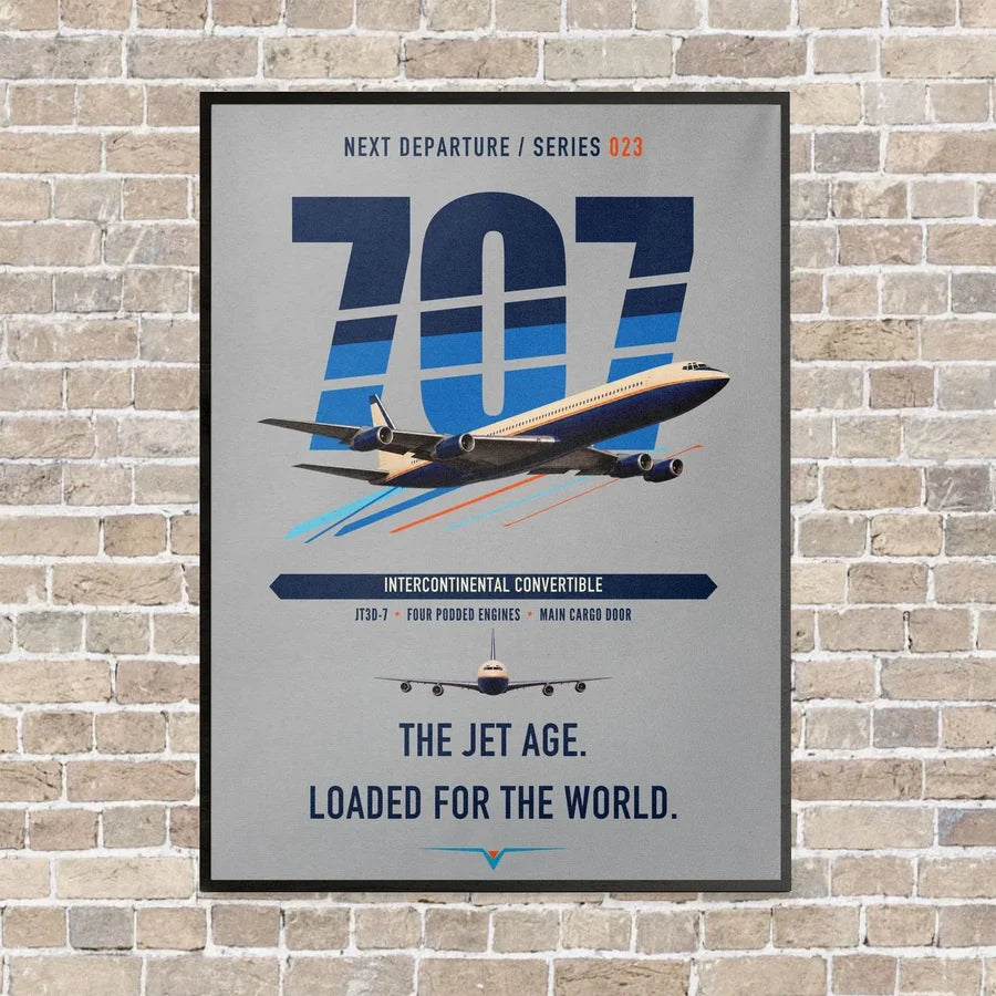 Boeing 707-320C vertical canvas print - framed - light gray background