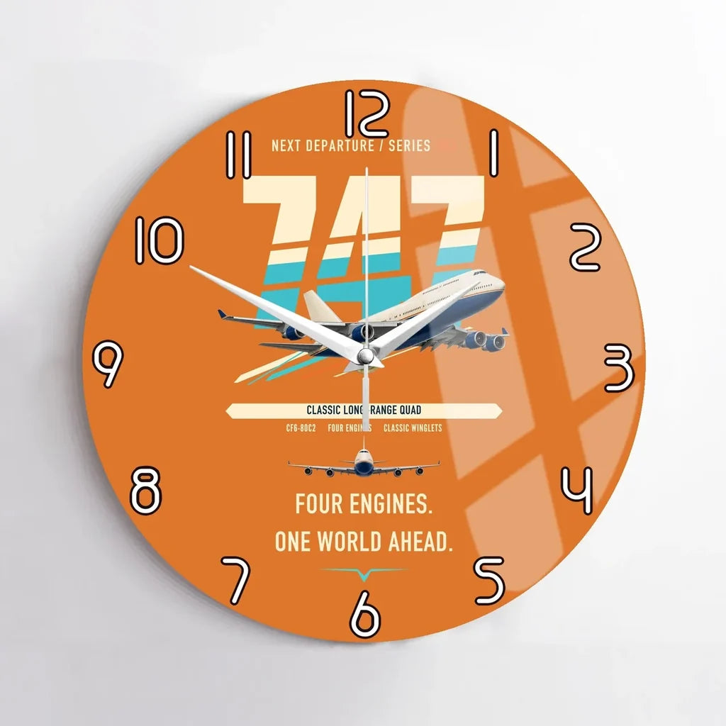 Boeing 747-400 design on orange no frame wall clock