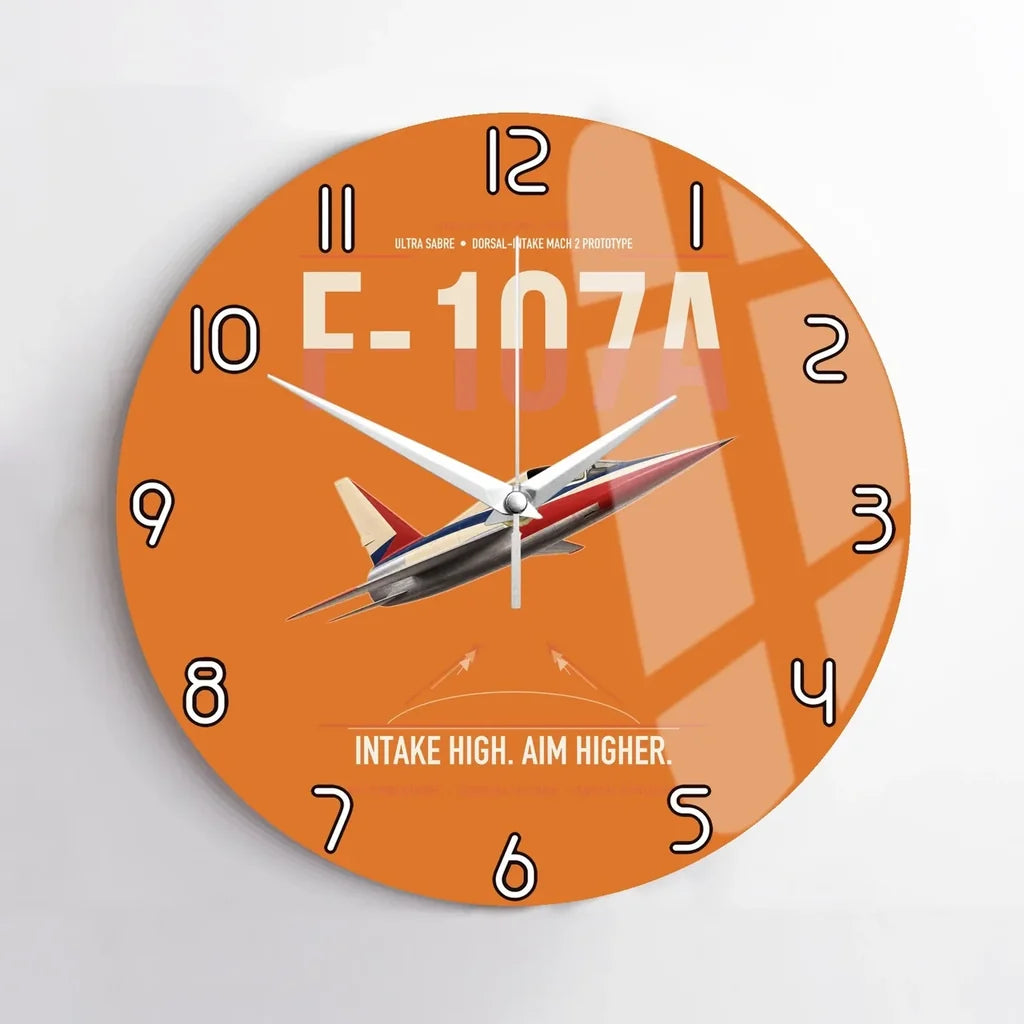 F-107A Ultra Sabre design on orange no frame wall clock