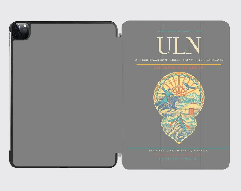 Chinggis Khaan International Airport (ULN) design on gray ipad tablet case