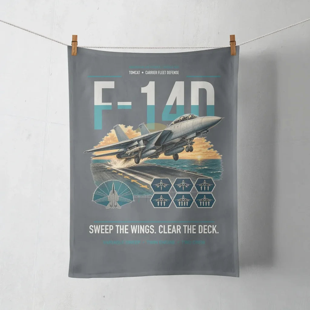 F-14D Tomcat design on gray towel