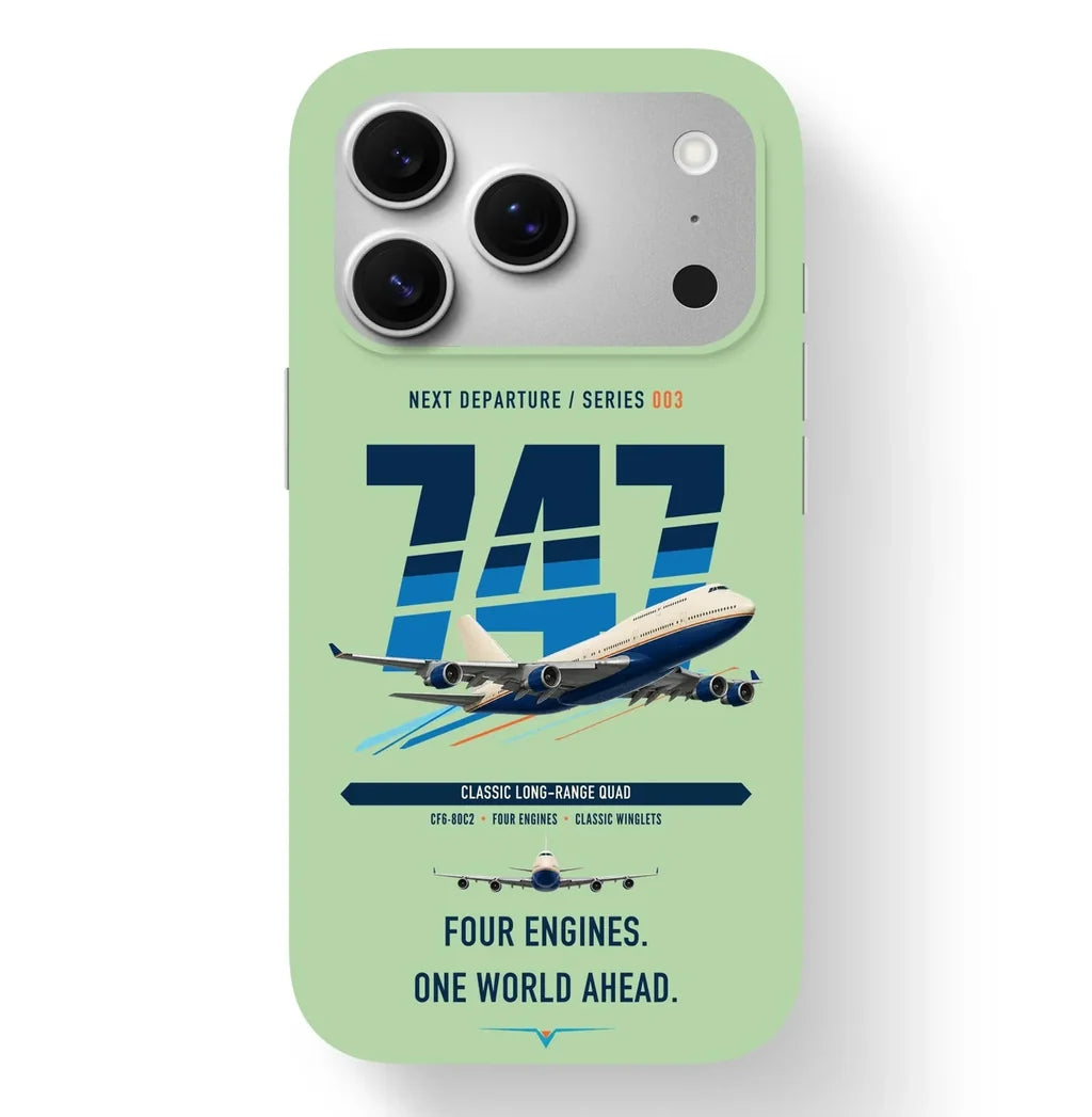 Boeing 747-400 design on light green magsafe iphone case