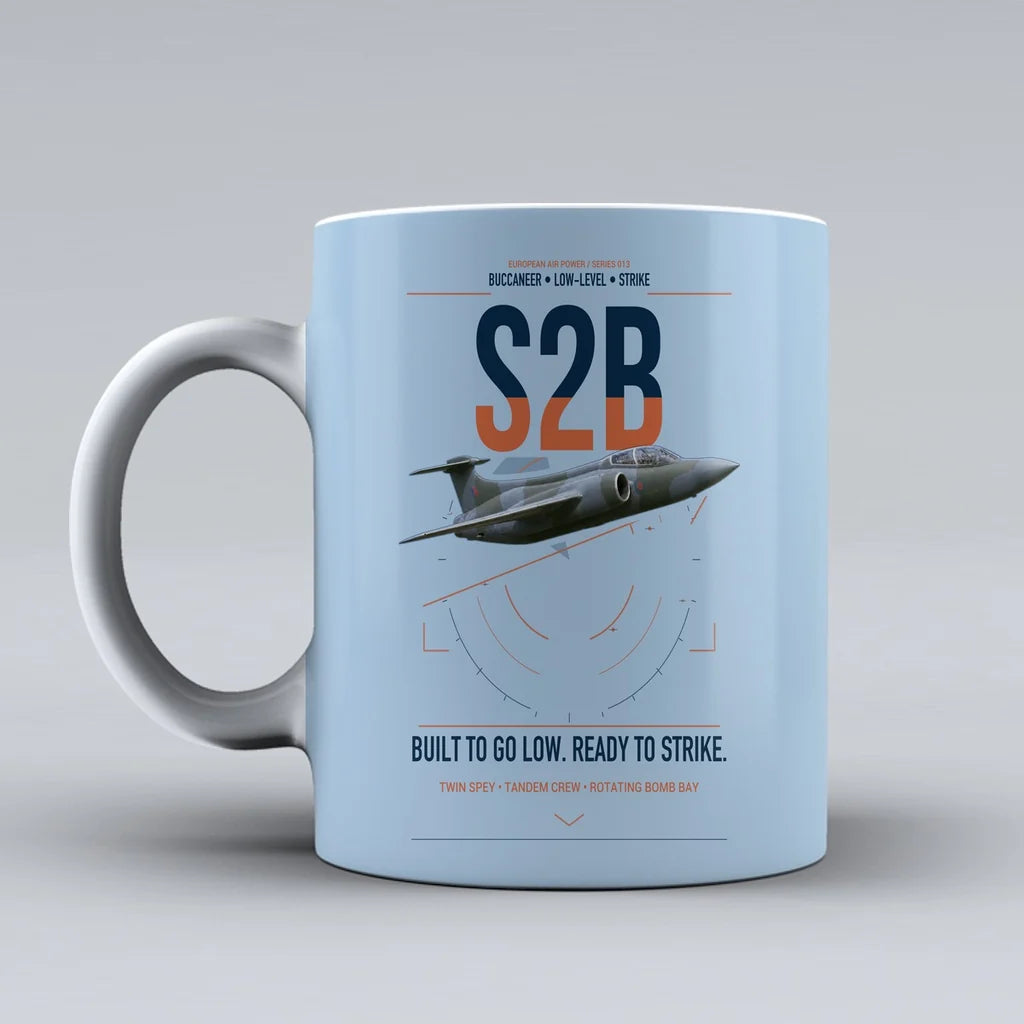 Blackburn Buccaneer S2B design on light blue ceramic mug, double-side print