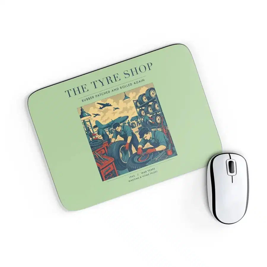 VINTAGE G4535 - The Tyre Shop - Designed Mouse Pads design on lightgreen rectangle