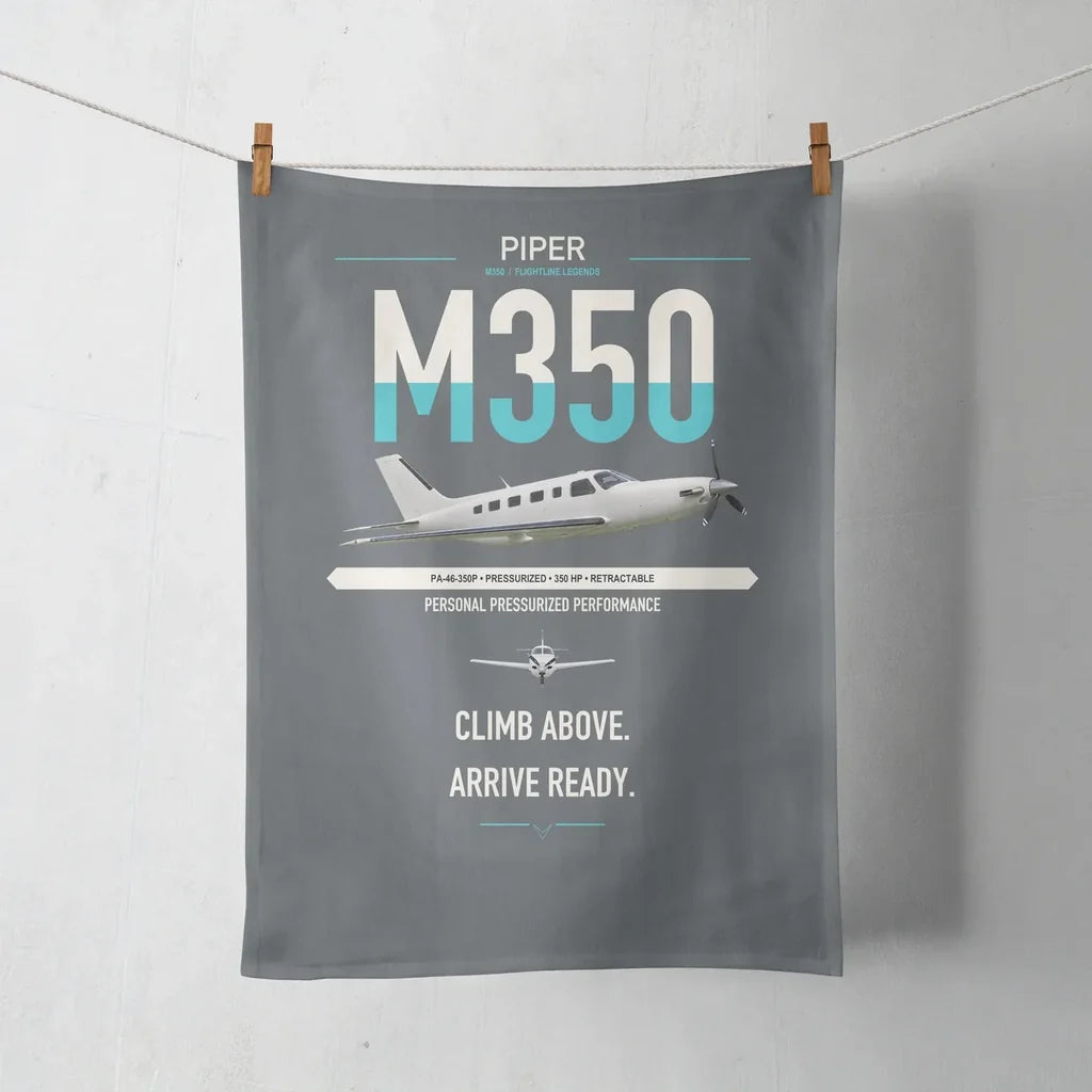 Piper M350 design on gray towel