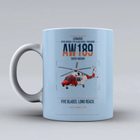 Thumbnail for Leonardo AW189 design on light blue ceramic mug, double-side print