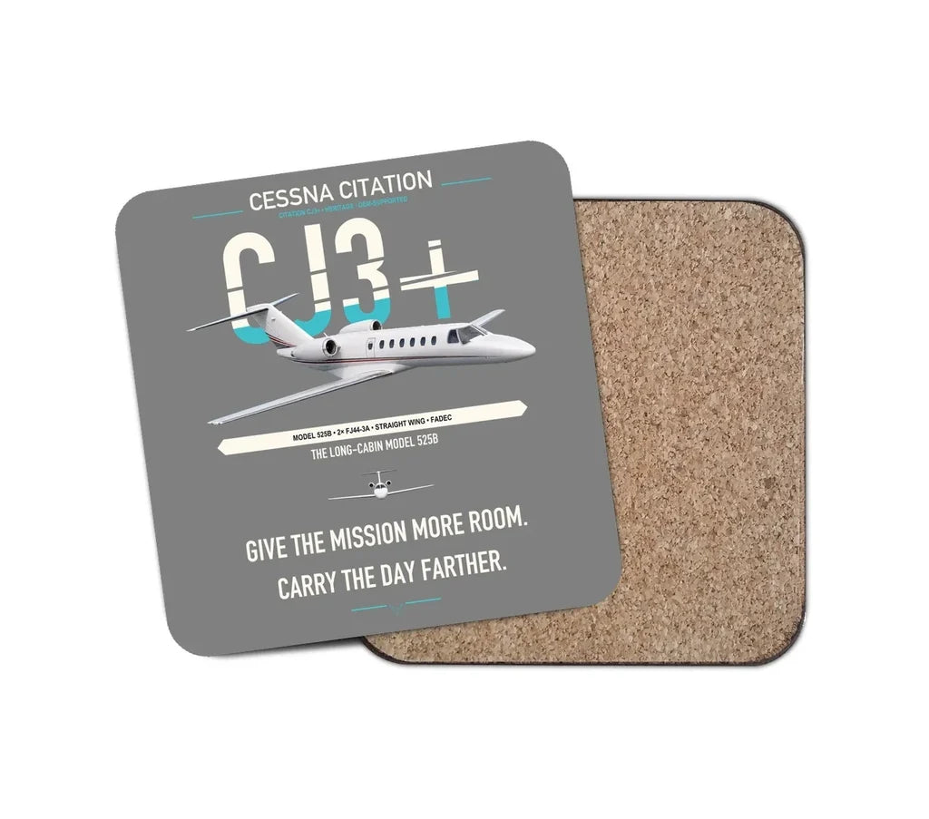Cessna Citation CJ3+ design on gray 1 piece coaster