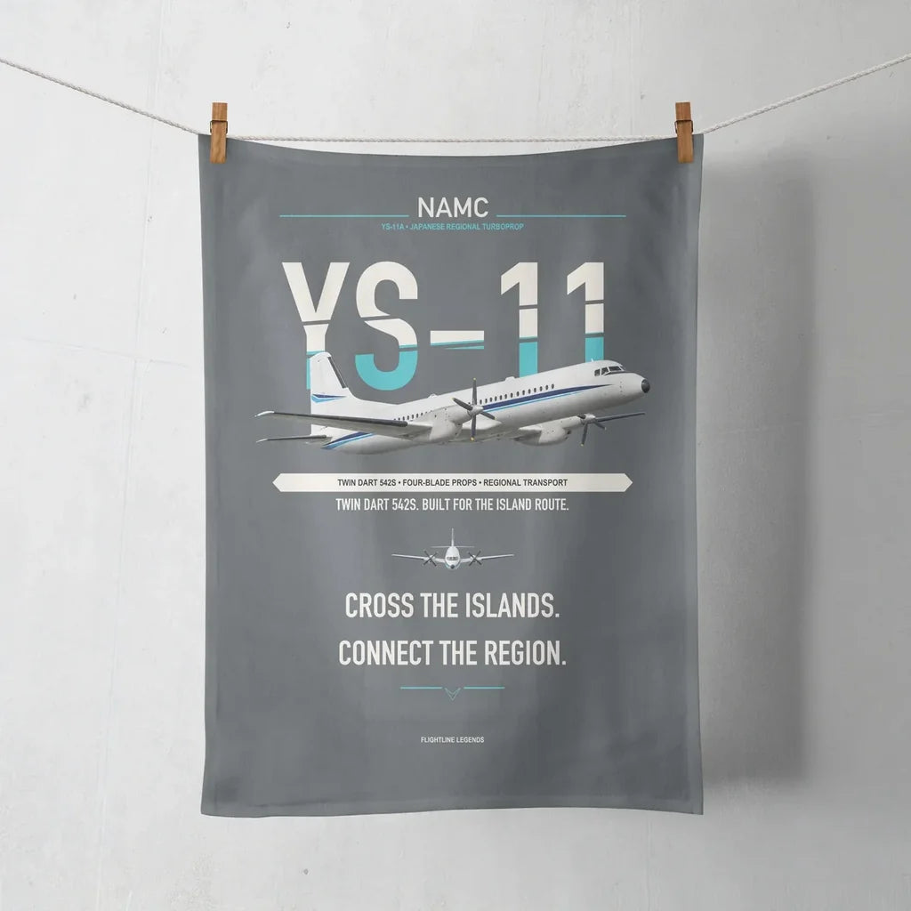 NAMC YS-11A design on gray towel