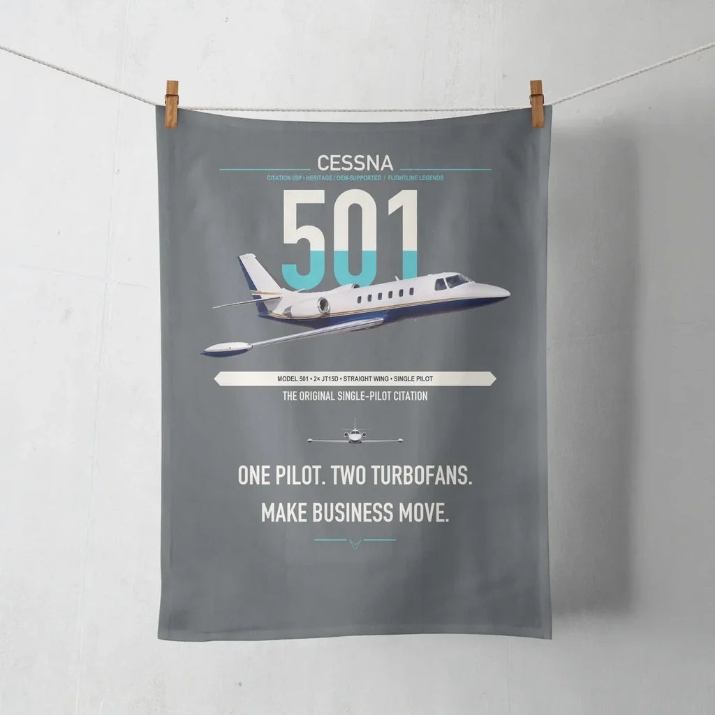 Cessna 501 Citation I SP design on gray towel