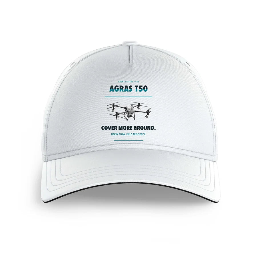 DJI Agras T50 design on white printed hat
