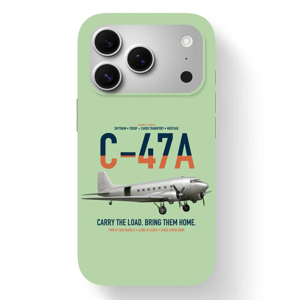 C-47A Skytrain design on light green magsafe iphone case, for iPhone 17 Pro