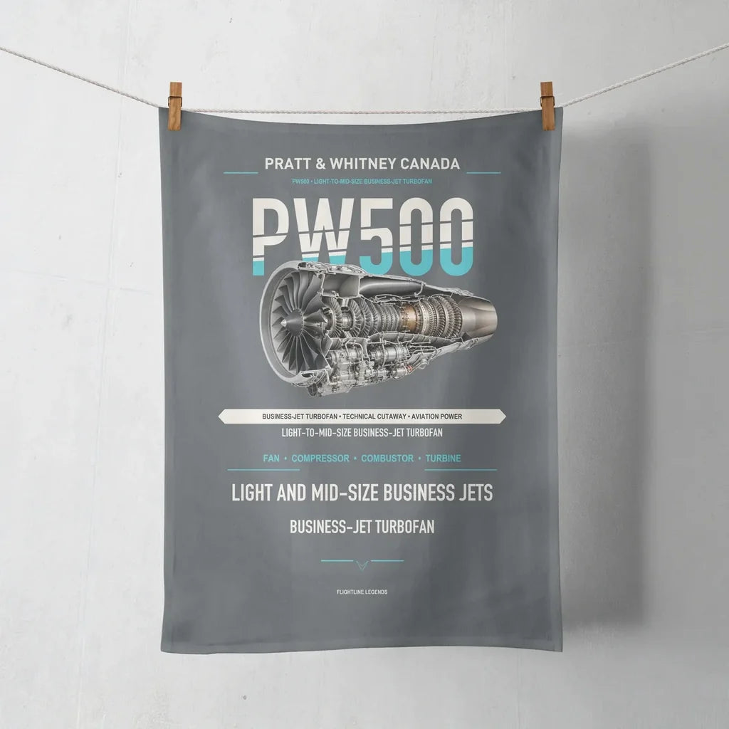 PW500 design on gray towel