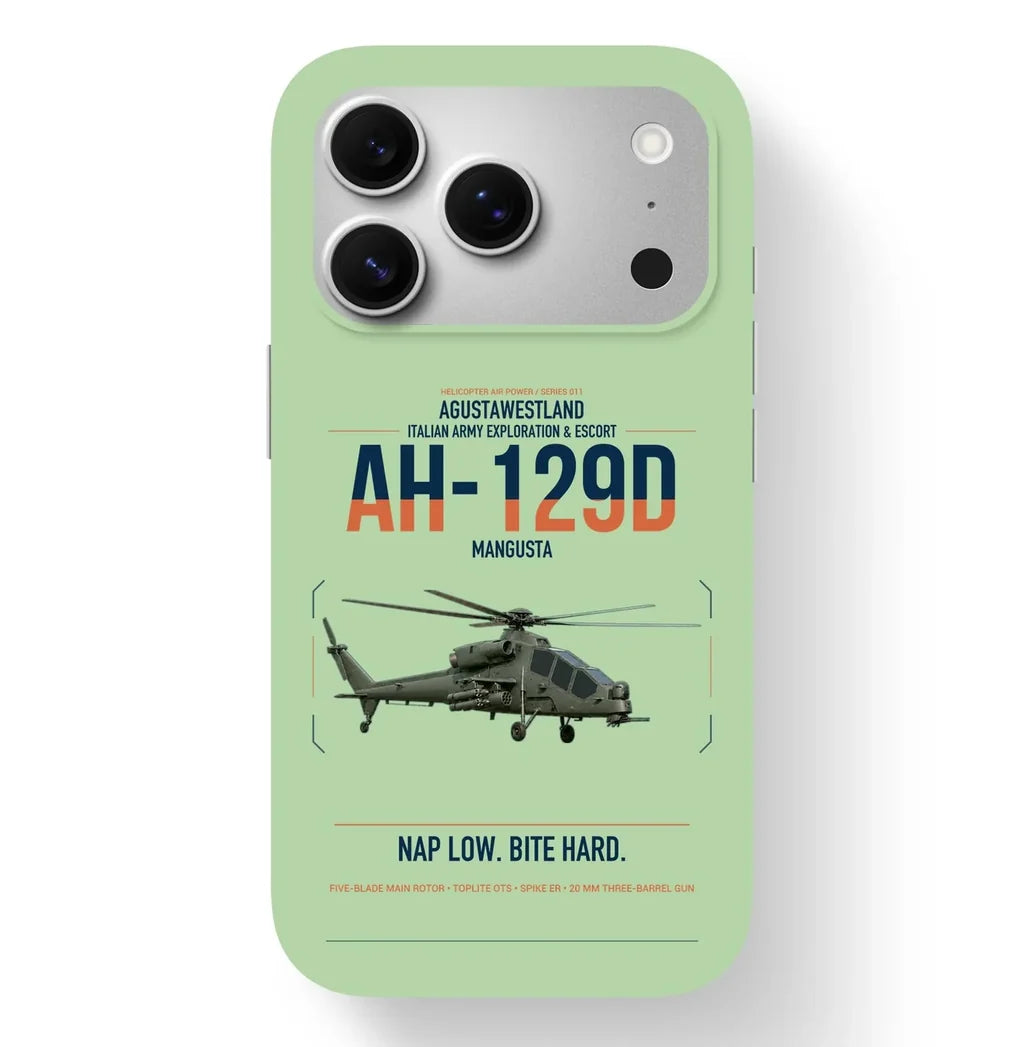 AgustaWestland AH-129D Mangusta design on light green magsafe iphone case, for iPhone 17 Pro