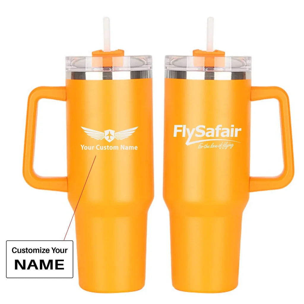 FlySafair 40oz Stainless Steel Car Mug With Holder, Orange+Name