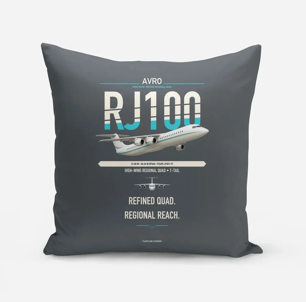 Avro RJ100 design on gray pillow