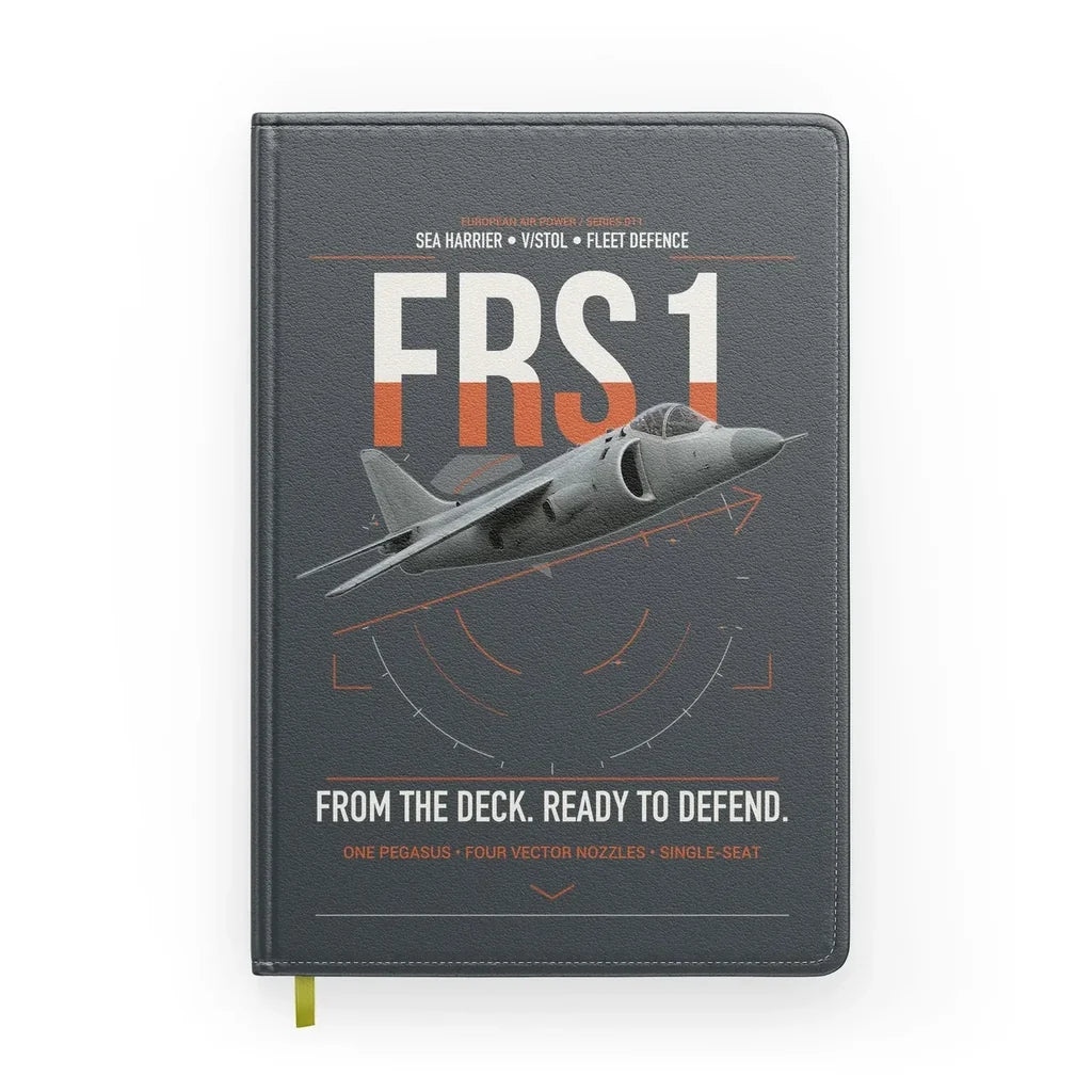 British Aerospace Sea Harrier FRS.1 design on gray notebook